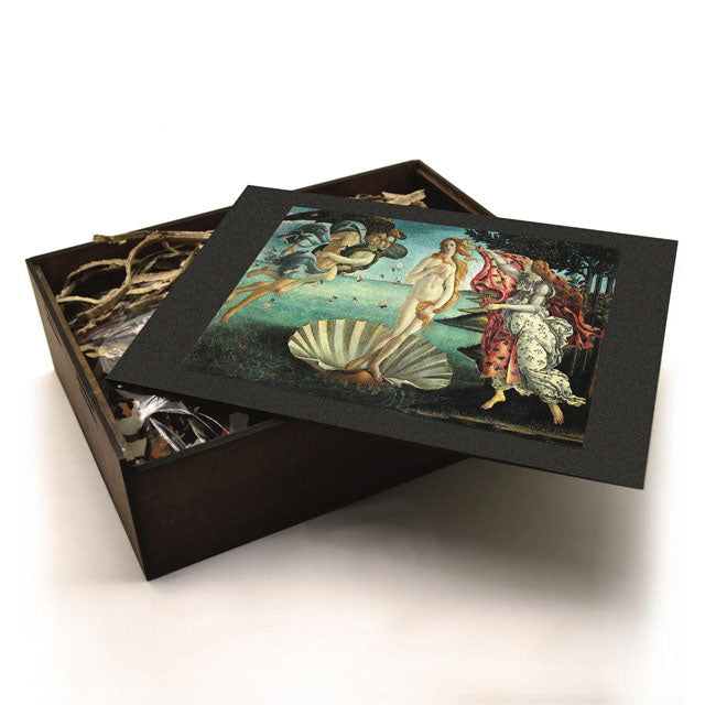 Botticelli "The Birth of Venus" 500 Piece Wooden Jigsaw Puzzle with lid open