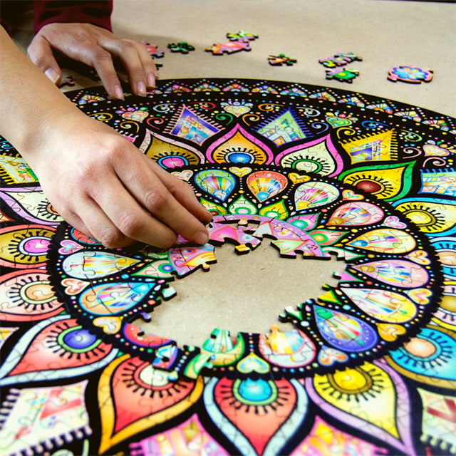 Baltic Mandala Matryoshka wooden jigsaw puzzle being completed