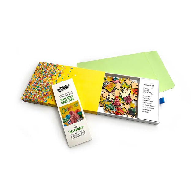 Celebrate Mailable Jigsaw Puzzle Greeting Card showing contents