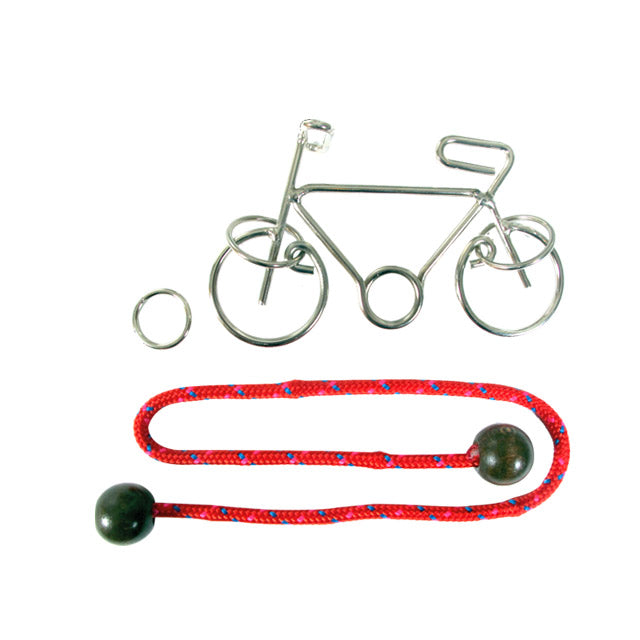 John Claude Constantin Metal Bike bicycle wire puzzle with red lanyard bicycle lock solved