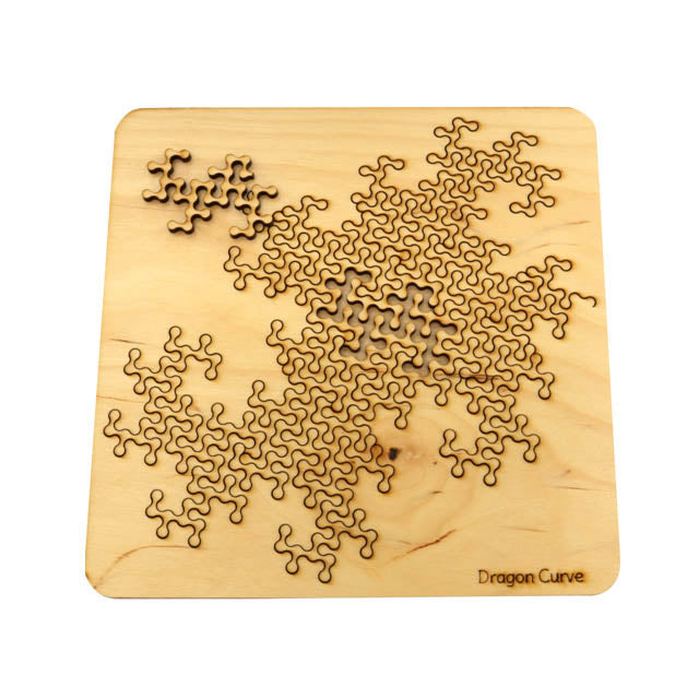 Dragon Curve Wooden Tray Fractal Puzzle by Martin Raynsford with Plain Finish