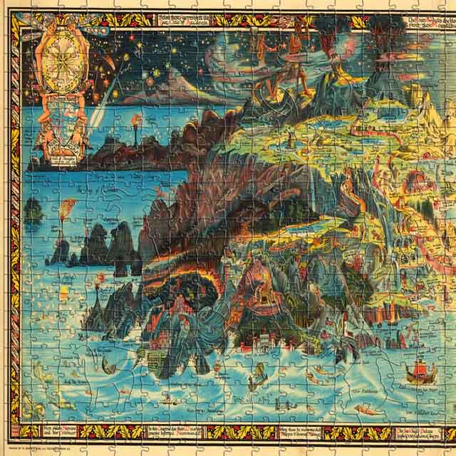 Close up of Vintage Fairyland Map wooden jigsaw puzzle