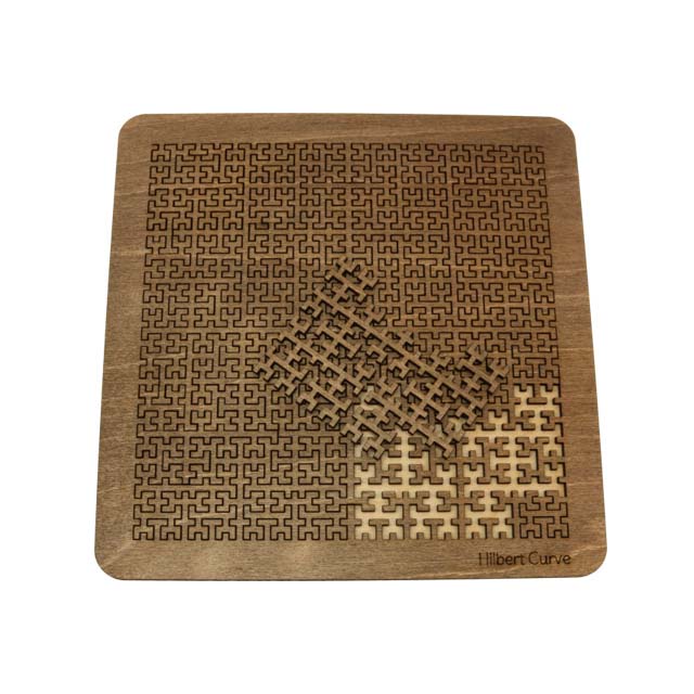 Hilbert Curve wood fractal puzzle by Martin Raynsford with oak finish