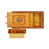 Pharaoh's Tomb secret locking puzzle box by True Genius. Made of wood. Measures 3.5" x 7.5" x 2.75"