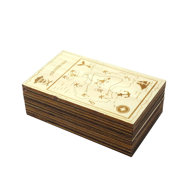 Pirate Treasure wood puzzle box with treasure map on lid 