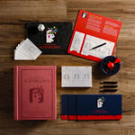 A wonderful tribute to the Scattergories board game. Shown with included Vintage inspired graphics from the original 1988 edition. Iconic timer, 20-Sided die, Die-rolling board, 4 Folders, Category cards, Score pads and 4 Pencils.