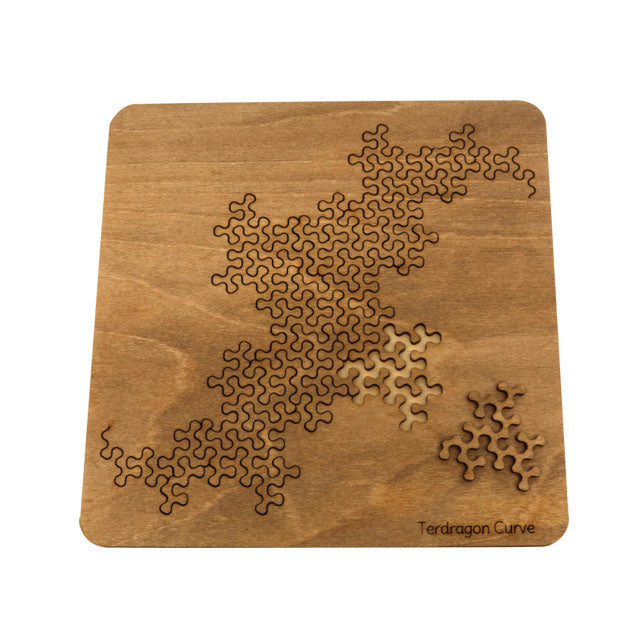 Terdragon Curve wood fractal puzzle by Martin Raynsford with rosewood finish