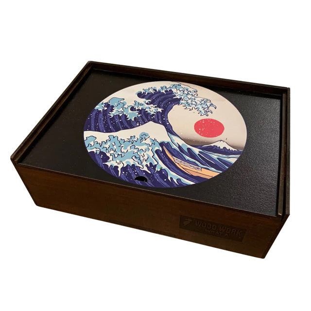 "Wave" round wooden jigsaw puzzle storage box 